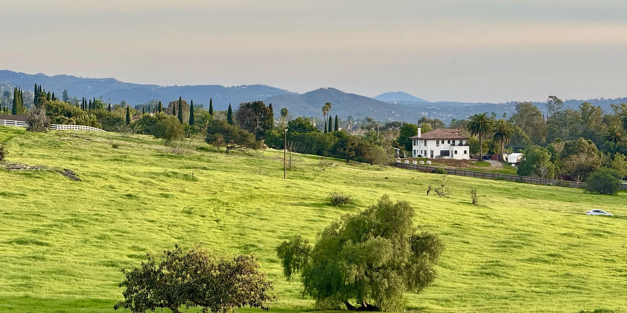 Wide view across the rural Escondido valley toward the surrounding hills.