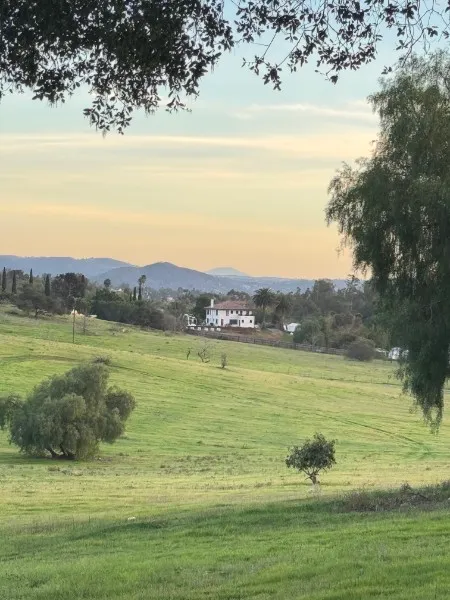 Looking south from the Birch Avenue parcel of a historic 1900s home shown in the view with Cowels Mountain in the distance.